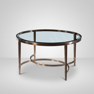 AK Brass Modern <b>Round</b> Iron Metal Coffee <b>Table</b> <b>Gold</b> Antique Finish with Unique Glass Top for Living Room Interior Furniture - Product Image 4