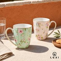 Tasse en céramique à motif floral de fleurs de cerisier roses, corps côtelé conique, intérieur blanc, pour café, vente en gros, maison, cuisine, thé, décoration, cadeau