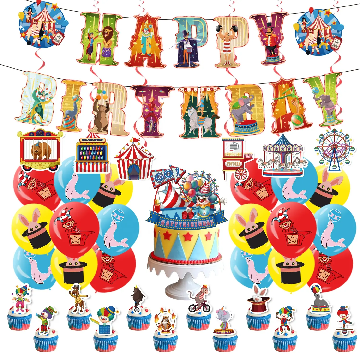 Newstar il fantastico tema del circo digitale forniture per feste di compleanno Anime Banner di buon compleanno cartone animato palloncino in lattice Topper torta