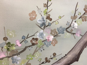 Broderie murale de fleurs de prunier colorées, <span class=keywords><strong>tapisserie</strong></span> en soie brodée à la main pour la décoration de la maison - Product Image 1