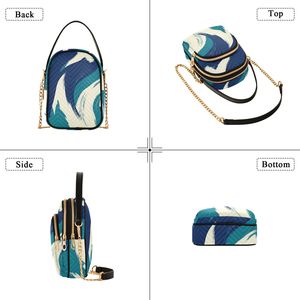 Ultrasonic Quilted Nylon 3-Layer Crossbody Bag, <b>Large</b> Capacity Blue & White Abstract Sling Purse with Leather Handle and Gold Ch - Product Image 3
