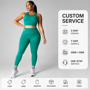 Ensemble de sport pour femme : Soutien-gorge de sport à coussinets fixes, Legging taille haute sans couture, extensible dans les 4 sens, effet ventre plat, pour yoga, gym et entraînement - Product Image 1