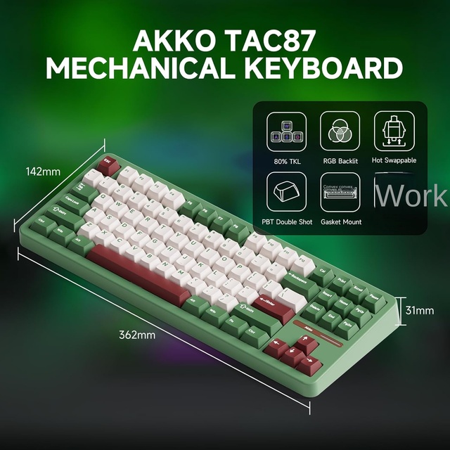 Akko TAC87 USB-C Wired RGB Backlit 88-Key 80% TKL US Layout Matcha Red Bean Hot-Swap OEM Mechanical Gaming Keyboard Gasket Mount