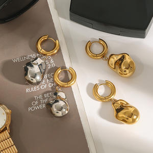 Y2K Mixte Métal Deux Tons Argent et Or Tone Nugget Hoop Boucle D'oreille Chunky Exagéré Moderniste Clicker Pebble Dangle Boucles D'oreilles - Product Image 4