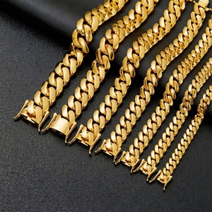 Hiphop Unisex Paslanmaz Çelik PVD Altın Kaplama Istakoz Tokalı Parlak Altın Görünümlü Küba Zinciri Bileklik Erkekler İçin - Product Image 2