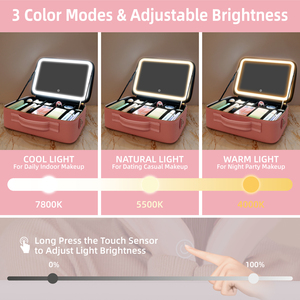 Sac de rangement cosmétique portable avec miroir LED <span class=keywords><strong>rechargeable</strong></span>, étanche, 3 couleurs (noir), grande capacité, avec fermeture éclair - Product Image 4
