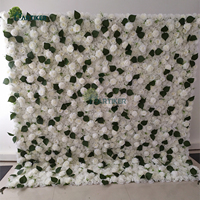 Bunga merah mawar putih desain 3D simulasi kain bulu burung unta gading matras hidroponik 8 kaki bunga gantung Panel Thanksgiving