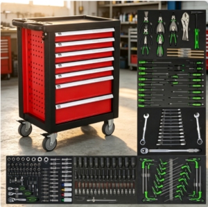 Armoire à outils roulante d'atelier avec plusieurs tiroirs, jeu complet de clés à douilles pour garage et réparation automobile, en acier laminé à froid OEM - Product Image 1