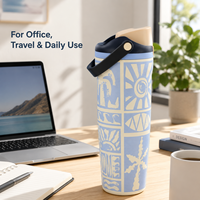 Botella de Agua Aislada al Vacío de Doble Boca, 30oz, Acero Inoxidable 304, Portátil, con Asa, Antiderrames, Vaso Personalizado con Impresión