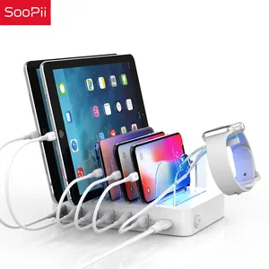 충전 도킹 스테이션 애플 Suppliers-SooPii 6 포트 60W 전화 벽 마운트 충전 스테이션 여러 장치 애플, 도킹 스테이션 8 혼합 케이블 내부