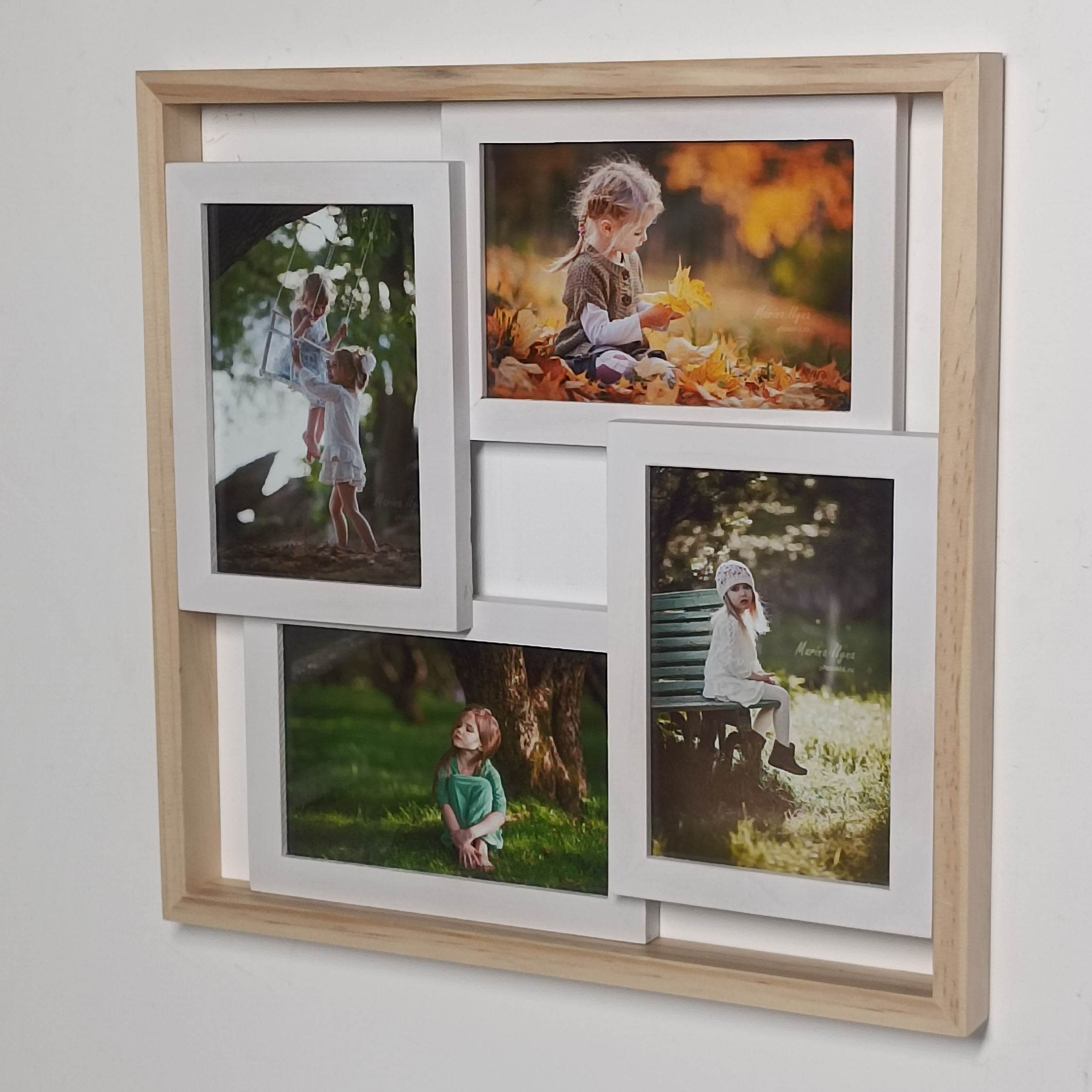 กรอบนอกสีไม้ + กรอบในสีขาว