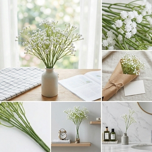 Offre Spéciale – Fleurs artificielles en plastique <span class=keywords><strong>blanc</strong></span> Gypsophila (Souffle de Bébé) pour la décoration - Product Image 4