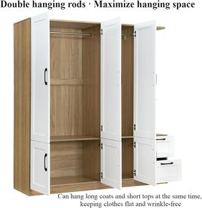 Armario de Madera de Tres Puertas |   Barra de Colgar Doble + Estante Lateral + 2 Cajones <span class=keywords><strong>para</strong></span> Gran Almacenamiento, Dormitorio/Vestidor Moderno - Product Image 3