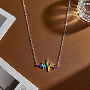 High-End tasarım renk koruyarak takı elektrokardiyogram kalp atışı duygu paslanmaz çelik renkli yağ damla ekg kolye - Product Image 3