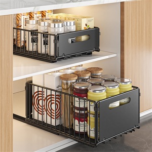 <b>Kitchen</b> Racks Standing Modern Double-tier <b>Pull</b>-<b>out</b> <b>Baskets</b> Cabinets Drain Tanks Storage Boxes Slide Rail Drawers Layered - Product Image 2