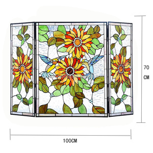 Stained Glass Fireplace <b>Screen</b> 3 <b>Panels</b> Pastoral Style Floria Design Traditional <b>Decoration</b> for Living Room Meeting Room - Product Image 4