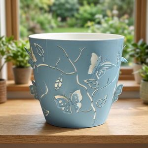 PIONEERA PP <b>Plastic</b> Flower Pot 3D Butterfly Embossed Design Lightweight Durable Modern <b>Planter</b> Drainage Hole Home <b>Garden</b> - Product Image 3