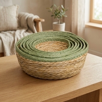 Ensemble de 7 paniers ronds emboîtables tressés à la main en jonc de mer naturel avec bord coloré, organisateur tressé, panier cadeau, panier en corde de coton