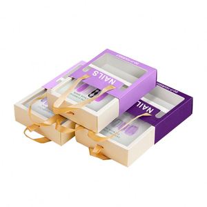 Caja de embalaje personalizada para uñas postizas, caja de exhibición vacía con ventana transparente, caja de regalo de papel kraft rígido con asa de cinta - Product Image 6