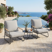 Ensemble de chaises longues d'extérieur modernes et durables avec table ronde en acier et coussin gris pour balcon et jardin