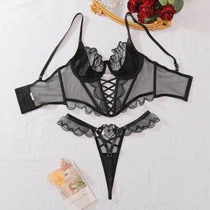 Ladies Sexy Teddy Bra And Panty Set Breathable Firm Control Thin Polyester Embroidery Two Piece Lingerie - Product Image 6
