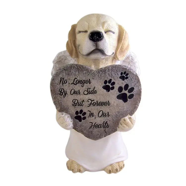 樹脂製の犬の装飾天使の翼を持つ樹脂製のペットの犬メモリアルガーデンスタチュー10.75インチ