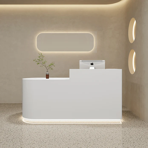 Mostrador de Recepción Curvo Personalizable con Iluminación LED, Moderno Mostrador de Recepción para Salón, Mostrador de Recepción Comercial de Alto Brillo - Product Image 4