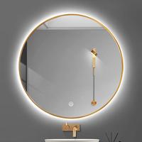 Miroir de salle de bain intelligent rond à LED avec cadre noir doré, anti-buée, interrupteur tactile, aluminium décoratif, gradation intelligente, miroir LED intelligent