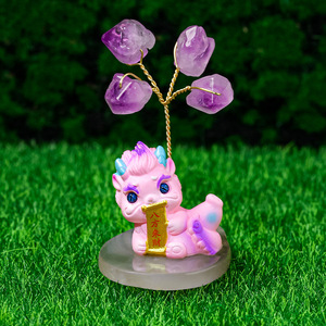 GEM Décoration d'arbre en cristal porte-bonheur Dragonet Base Cristal naturel Pierre concassée Vie Améthyste Décoration d'arbre - Product Image 2