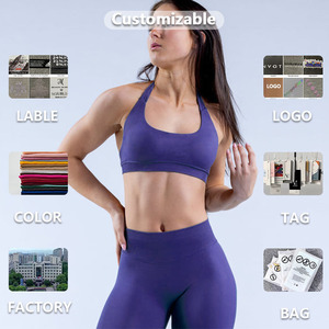 Conjunto Deportivo Personalizado AOLA, Top Deportivo Transpirable Sin Costuras con Tirantes Halter y Pantalones Cortos, Conjunto <span class=keywords><strong>de</strong></span> Yoga <span class=keywords><strong>de</strong></span> 2 Piezas para Gimnasio - Product Image 5