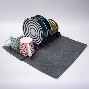 Égouttoir à vaisselle pliable léger en plastique gris avec tapis de séchage pour assiettes et tasses, et tapis en microfibre - Product Image 5