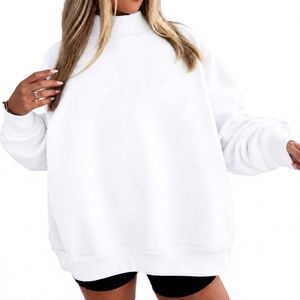 Sudadera de Invierno para Mujer, Cuello Alto, Oversize, Hombros Caídos, Color Blanco, Felpa, Transpirable, Ecológica, Color Totalmente Personalizable - Product Image 1