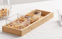 Plateau de service transparent carré en verre avec plateau en bambou pour apéritifs, sucreries, fruits, desserts et collations