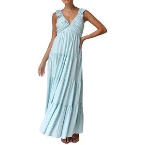 Vestido de Mujer Sexy con Cuello en V, de Algodón y Lino, sin Mangas, de Color Sólido, con Tirantes Finos de Encaje, para Vacaciones en la Playa - Product Image 4