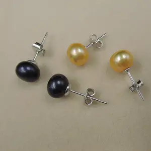GOLDEN AND BLACK pearl earring latest design freshwater pearl 925 silver with white gold plating natural fresh water pearl,7-8 m