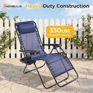 Chaise zéro gravité, chaise longue pliable, chaise de camping inclinable portable avec coussin, dossier en maille, porte-gobelets, plateau, chaise pour piscine - Product Image 4