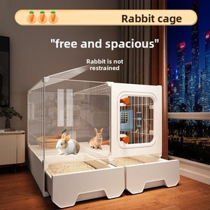 Cage à lapin transparente moderne et durable pour l'intérieur, toutes saisons, avec bac à litière intégré et tiroir à déchets facile à nettoyer - Product Image 2