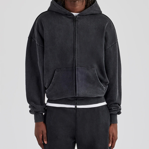 Sudadera con capucha lavada con cremallera Vintage para hombre Sudadera con capucha lavada con ácido de algodón 100% Cierre de cremallera y logotipo bordado personalizado Sudadera con capucha lavada con ácido - Product Image 1