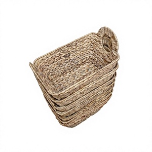 Eco Friendly Natural Water Hyacinth <b>Basket</b> Handmade Woven Modern Geometric Design <b>Storage</b> Tray for Kitchen Use Home Organization - Product Image 1