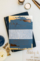 Invitations en papier bleu marine de conception de luxe de nouveautés avec des cartes d'invitation de mariage de papier fait main de bricolage de feuille d'or