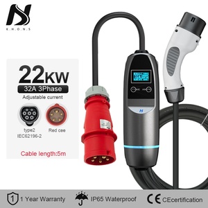 สถานีชาร์จรถยนต์ไฟฟ้าแบบพกพา Khons 32 แอมป์ 22 กิโลวัตต์ โหมด 2 32A สามเฟส ปลั๊ก CEE <span class=keywords><strong>Schuko</strong></span> พร้อม RCD ประเภท B มาตรฐาน IP65 สำหรับใช้ในบ้าน - Product Image 1