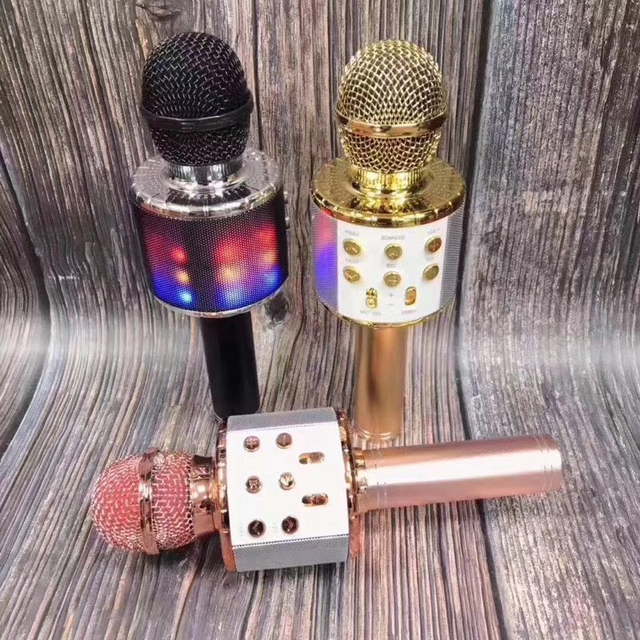 2026 Popular WS-858L Portable Handheld Metal Karaoke Microphone Speaker LED Lights BT5.0 Wireless 3.5mm Hi-Fi Sound Home Party