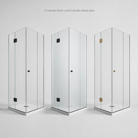 Cabine de douche pliante sans cadre en verre trempé noir mat personnalisée, forme diamant, pour accessoires de salle de bain