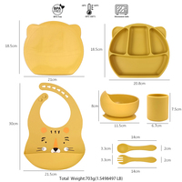 Ensemble d'alimentation pour bébé en silicone de qualité alimentaire sans BPA, assiette durable avec couvercle, bavoir portable, bol à sucer avec fourchette et cuillère
