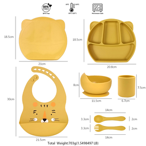 Juego de alimentación para bebés de silicona de grado alimenticio sin BPA, plato duradero con tapa, babero portátil, tazón con tenedor y cuchara - Product Image 3