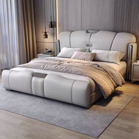 Cadre de lit king-size en bois de luxe moderne, lit double en cuir italien de luxe léger avec rembourrage souple et rangement intégré