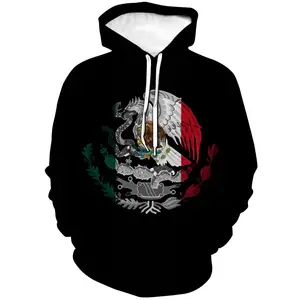 Hoodie preto personalizado bandeira mexicana LOGO logotipo impressão dos homens moletom com capuz outono inverno manga longa esportes hoodies atacado