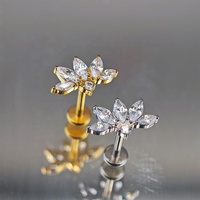 Pendientes de Titanio ASTM-F136 con Zirconia en Forma de Oliva de Cinco Pétalos, Zirconia Circular de un Pétalo, con Cierre a Presión, Venta al Por Mayor
