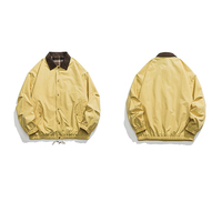 Ventes en gros de vestes bomber en coton jaune clair de haute qualité, doublure à carreaux, coupe-vent, veste de baseball décontractée pour hommes
