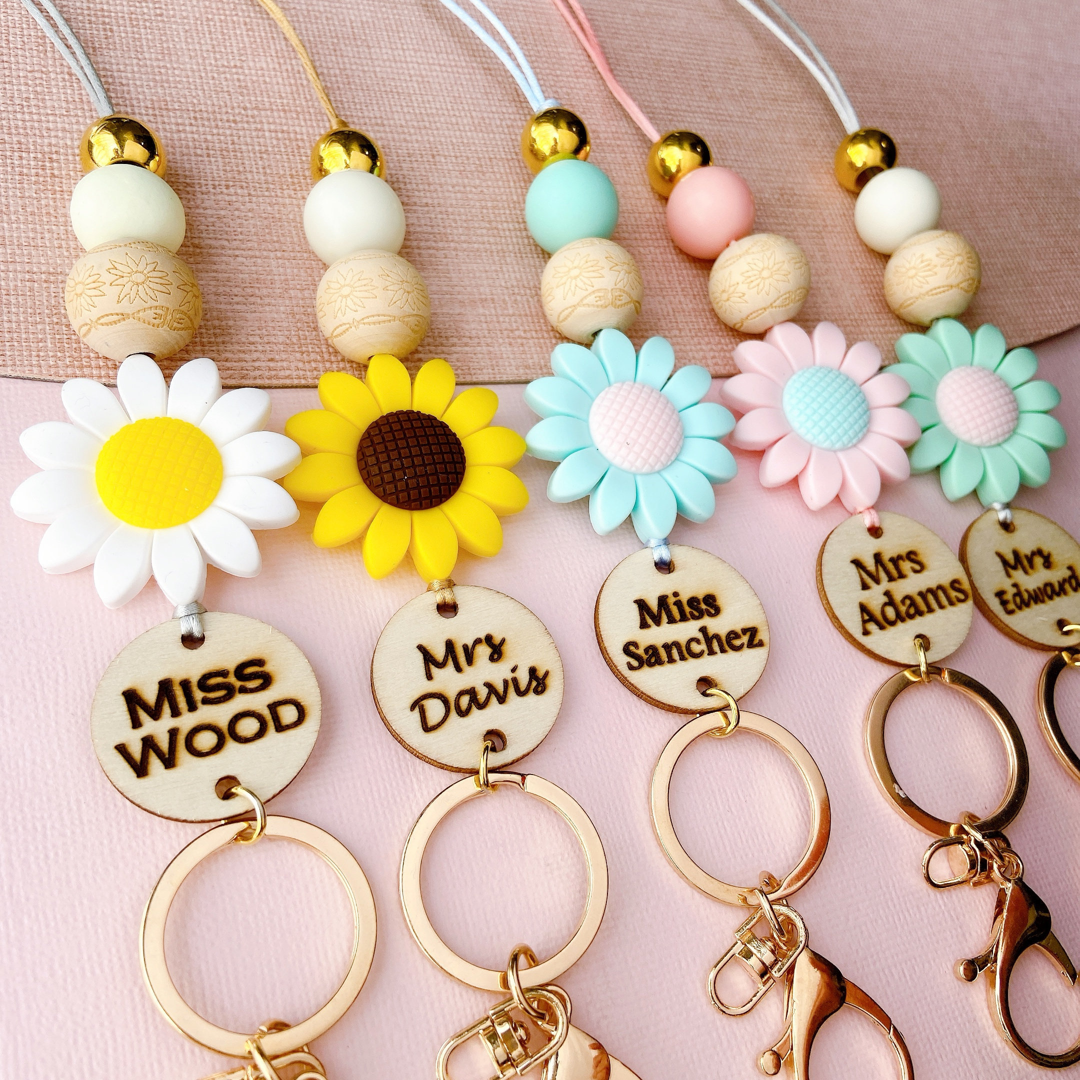 New Wood Beads Bracelet Wooden Keychain Leather Tassel Wristlet Keychains Image 4